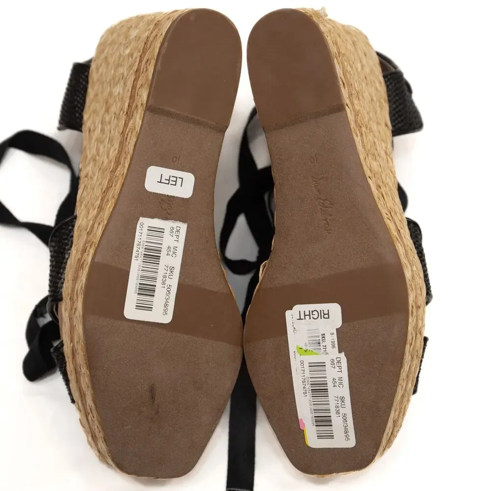 New Sam Edelman Black Strappy Vaughn Espadrille Wedge Sandals Size 10